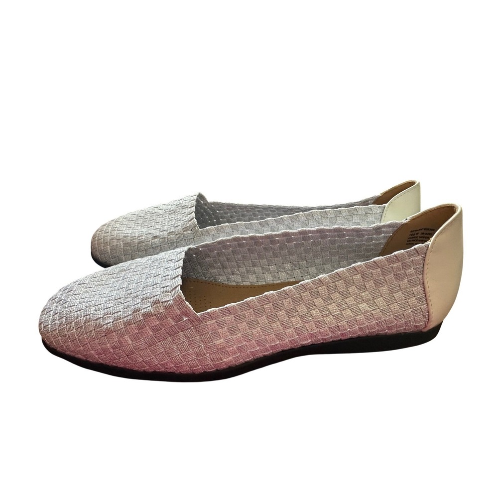 Comfortview Bethany Woven Flats Womens‎ 10.5W Silver Metallic Slip On Excellent